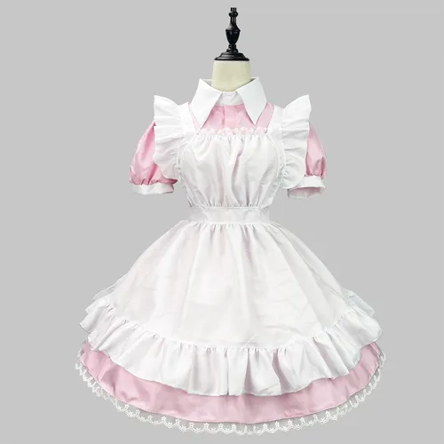 Vista 2 de Traje de sirvienta para adultos, talla grande, vestido de sirvienta de manga corta, vestido de cosplay, vestido de moda, lindo delantal, vestidos