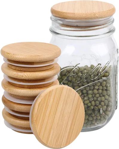 Vista 19 de Paquete de 6 tapas para frascos Mason de boca regular, tapas reutilizables para enlatado, tapas para frascos Mason de madera de acacia con sello