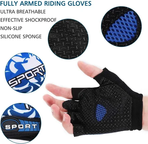 Vista 2 de Accmor Guantes de ciclismo para hombres y mujeres, guantes de ciclismo de medio dedo, guantes de bicicleta de carretera MTB, guantes antideslizantes