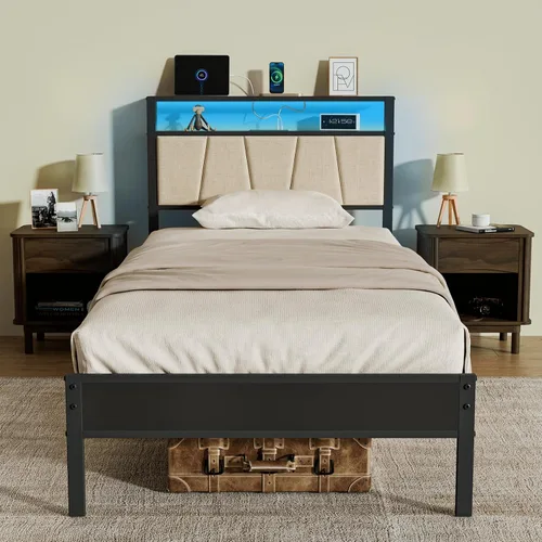 Vista 13 de Z-hom Base de cama matrimonial tapizada de fácil montaje y cabecera