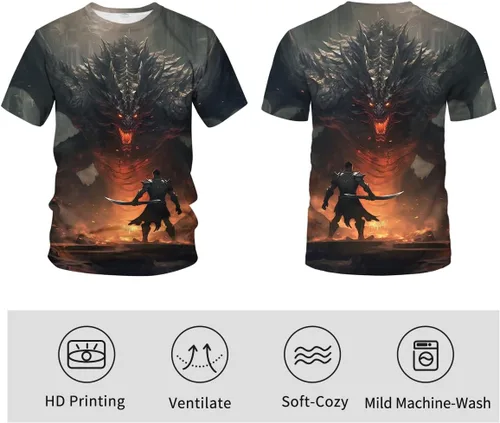 Vista 5 de Srcnhim Camiseta con estampado 3D de caballero dragón marino para hombre