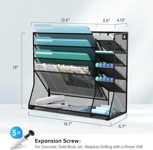 Vista 5 de Organizador de archivos de pared de 5 niveles y soporte para archivos de Negro