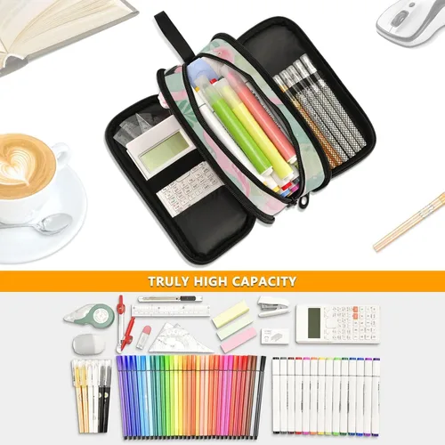 Vista 5 de Nylon Pencil Bag School Supplies Jungle Animal Flamingo Pink Green Big Capacity Pencil Case With Zipper Stationery Organizer for Preppy School