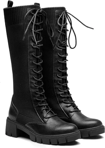 Vista 6 de Jeossy Botas altas hasta la rodilla para mujer 9603 Botas de tacón grueso con plataforma para mujer