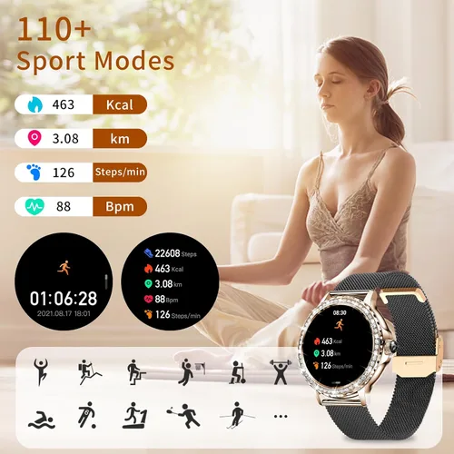 Vista 6 de Smart Watches for Women (Answer/Make Calls), 1.3” Fitness Tracker Watch with Heart Rate/Blood Pressure/SpO2/Sleep Monitor, IP68 Waterproof Smart