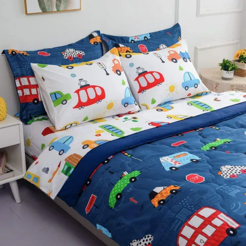 Vista 15 de Wajade Juego de edredón de 7 piezas con lazo azul para niñas, juego de ropa de cama tamaño individual con sábana y 2 fundas de almohada, 2 fundas