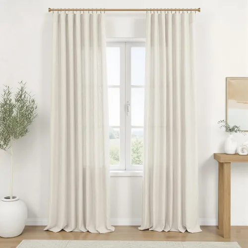 Vista 89 de Cortinas rústicas color beige tostado de 42 x 84 pulgadas de largo para sala de estar, juego de 2 paneles transparentes de lino natural, imitación
