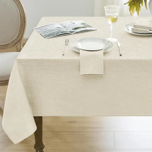 Vista 10 de Softalker Mantel pequeño rectangular con textura de lino de 52 x 70 pulgadas, para exteriores, resistente a las manchas y a las arrugas, decorativo
