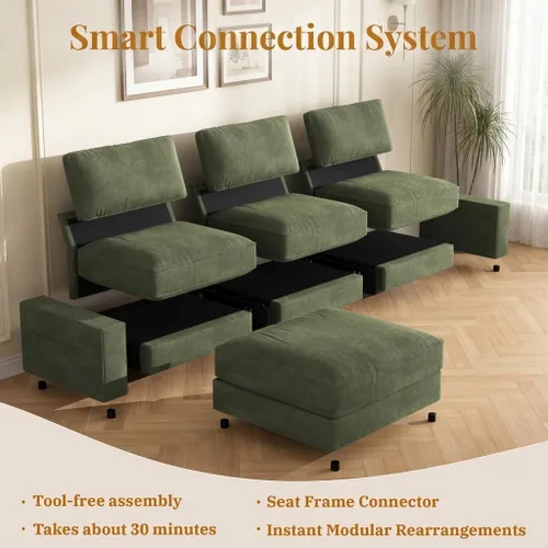 Vista 5 de Opoair - Sofá modular de gran tamaño de 114 pulgadas, sofá en forma de L con otomana móvil, cómodos sofás de nube de 4 asientos con asiento Verde