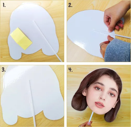 Vista 3 de Recortes de cabeza en un palo, divertido recorte de cara, abanicos recortados de cabeza con foto personalizados, cabezas de cartón personalizadas