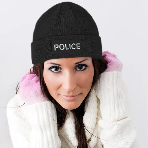 Vista 4 de Gorro de parche para hombres y mujeres estilo bloque de policía sombreros de invierno con diseño de calavera