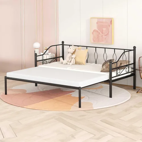 Vista 7 de Sofá cama individual con nido, marco de cámara de plataforma de metal moderno, sofá cama resistente para sala de estar, soporte de listones