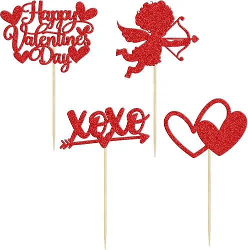 Vista 85 de Ephlyn 24 adornos para cupcakes con purpurina para el día de San Valentín, dulce amor, corazón, día de San Valentín, decoración para cupcakes