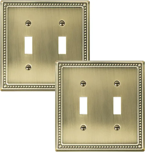 Vista 22 de Paquete de 2 Placas de Cubierta Combinadas para Interruptor de Palanca/Dúplex, Placa de Cubierta de Enchufe de Pared de Metal de Latón Antiguo