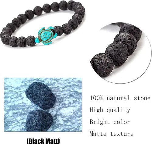 Vista 5 de Pulseras de tortuga marina oceánica, joyería de playa para mujeres y hombres, 0.315 pulgadas (0.315 in) de piedra natural, pulsera elástica