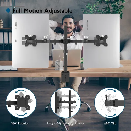 Vista 2 de BONTEC Soporte de escritorio para monitor doble, soporte de monitor ajustable de movimiento completo para pantallas de 13 a 27 pulgadas, brazos