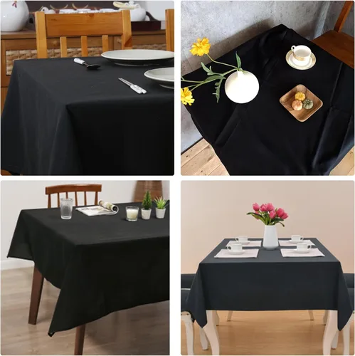 Vista 6 de Paquete de 4 manteles cuadrados de mesa de 52 x 52 pulgadas, mantel negro lavable a máquina, tela de poliéster, cubierta de mesa para comedor