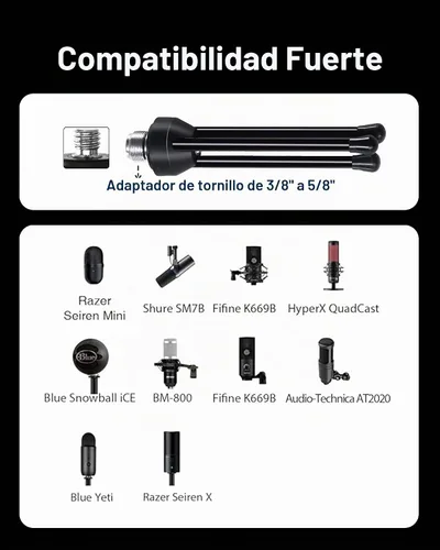 Vista 3 de SUUNTOK Soporte de micrófono de escritorio con soporte de clip para micrófono, trípode plegable con pies antideslizantes, soporte de micrófono