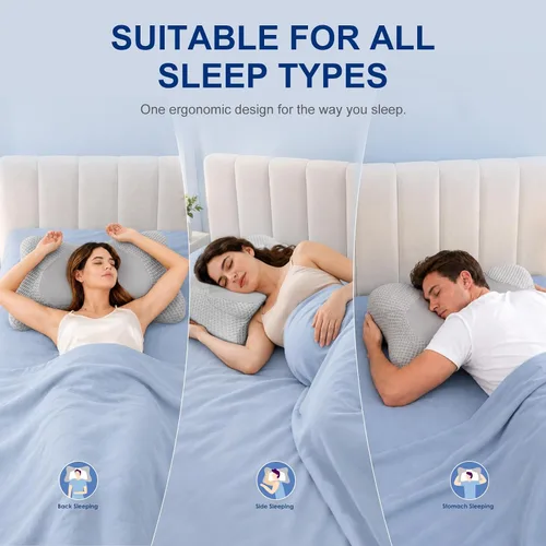 Vista 6 de Ergonomic Cervical Neck Pillow for Sleeping, 2 IN 1 Curved Side Pillow Contour Memory Foam Pillow for Neck Pain Relief, Cooling Orthopedic Pillow