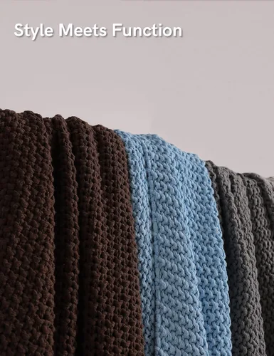 Vista 4 de YnM Manta de Punto Grueso de Algodón, Mantas de Punto Trenzado para Cama, Sofá, Sillón, Cómoda y Relajante, Pieza Decorativa para Casa de Campo Azul