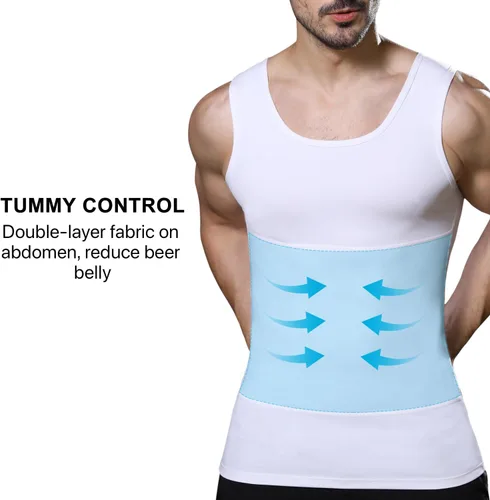 Vista 3 de Camiseta de compresión adelgazante para hombre, camiseta sin mangas de entrenamiento para ginecomastia, control de abdomen, cambio en segundos
