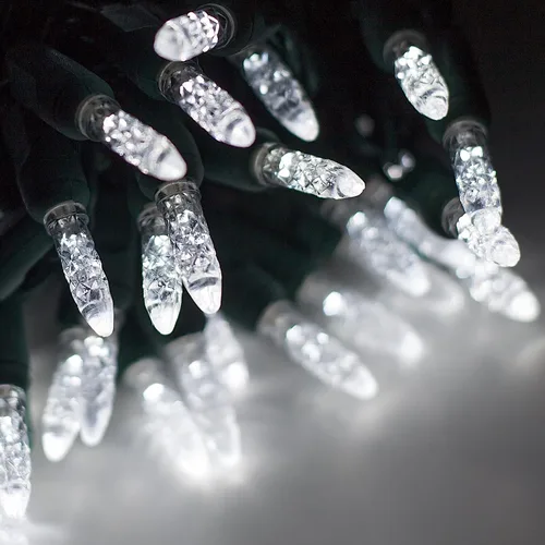 Vista 14 de 70 luces LED de Navidad M5 de color blanco cálido, cable verde de 24 pies para interiores y exteriores, mini cadena de grado comercial, iluminación
