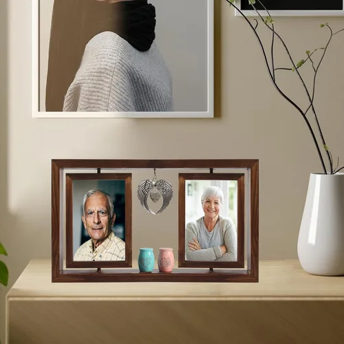 Vista 9 de Marco de fotos Revolve Urna de cremación conmemorativa para dos y dos mini urnas, urna para mamá y papá juntos Foto Pequeñas urnas de recuerdo