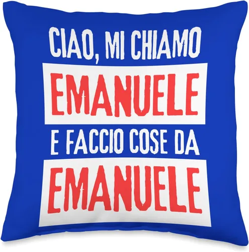 Vista 4 de Emanuele Idea Regalo Personalizzata con Nome Ciao Sono Faccio Cose Da Emanuele Personalizzato Throw Pillow, 18x18, Multicolor