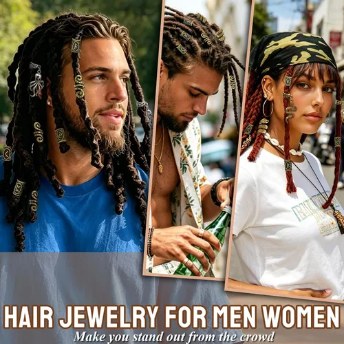 Vista 2 de 207 piezas de joyería para cabello vikingo, cuentas de runas nórdicas en tubo, kit de accesorios para trenzas, rastas, barba, locs, clips metálicos