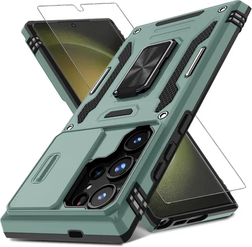 Vista 14 de DEERLAMN Funda para Samsung Galaxy S23 con Cubierta Deslizante para Cámara + Protector de Pantalla (2 Paquetes), Soporte de Anillo Giratorio