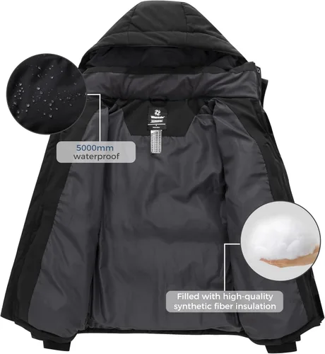 Vista 4 de Wantdo - Abrigo de invierno cálido para hombre, chaqueta acolchada impermeable y resistente al viento, capa gruesa de forro desmontable