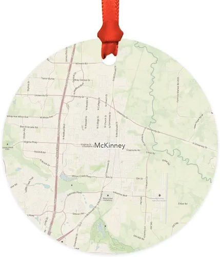 Vista 45 de Andaz Press Mapa de la ciudad de Estados Unidos redondo de madera natural MDF ornamento de Navidad, Akron, Ohio Vintage Mapa, 1 paquete, larga