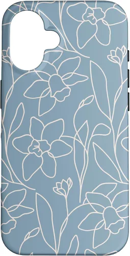 Vista 32 de Poppy Flower Line Art Modern Leaves Boho Light Blue Case for iPhone 17