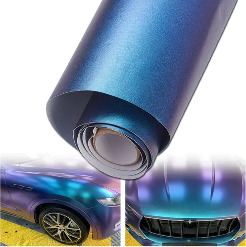 Vista 3 de Vinilo Adhesivo Camaleón Morado Galaxia Mate a Azul Claro con Brillo, Rollo de Vinilo Autoadhesivo para Automóvil con Cambio de Color, 11.8'' x