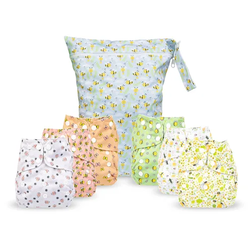 Vista 8 de Simple Being Pañales de tela reutilizables, doble refuerzo, talla única, lavables, suaves, absorbentes, impermeables, ecológicas, unisex, para bebé