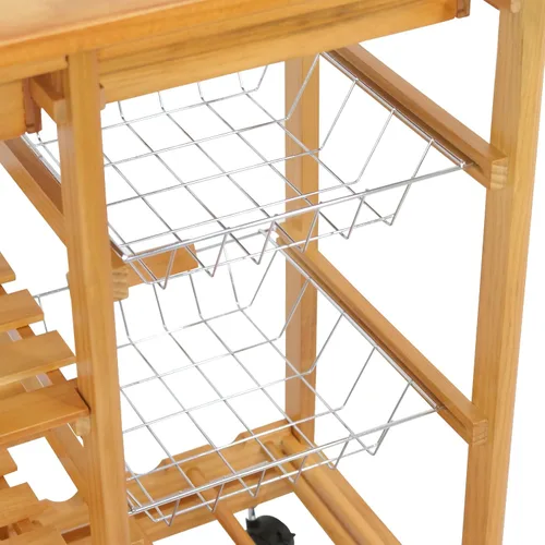 Vista 8 de Carrito de cocina con ruedas de 4 niveles, carrito de almacenamiento de cocina de madera, carrito de microondas con toallero, cajones, estantes