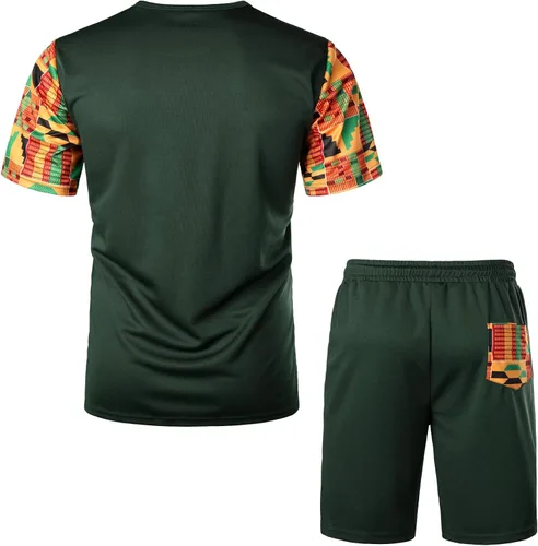 Vista 2 de Conjunto de camiseta y pantalones cortos para hombre con estampado africano de LucMatton