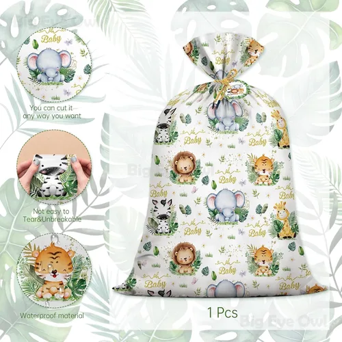Vista 3 de Big Eye Owl Bolsas grandes para baby shower, safari, animales de la selva, bolsas de regalo, bolsa de regalo de plástico, envoltura de regalo, baby