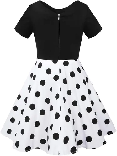 Vista 3 de Tao-Ge Vestido vintage de lunares para niñas, vestidos de fiesta retro de los años 50, vestido de fiesta con vuelo, talla 6-12 con collar
