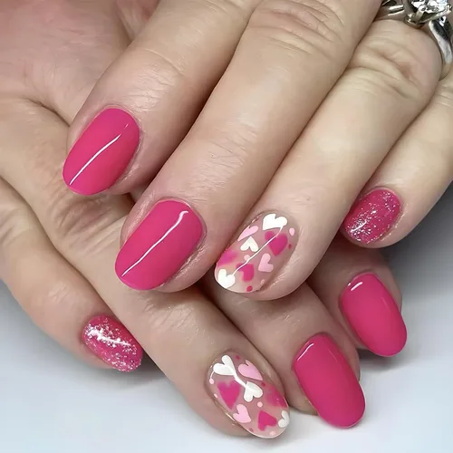 Vista 16 de Uñas postizas a presión para San Valentín, uñas postizas cortas cuadradas MABKJLF nude con diseños de labios, cobertura completa, pegamento
