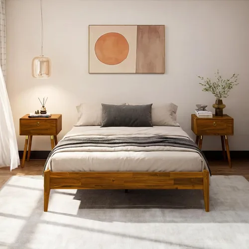 Vista 14 de Bme Dinkee - Marco de cama de plataforma Queen de madera de 15 pulgadas, marco de cama de madera maciza, estilo moderno y minimalista, soporte de 12