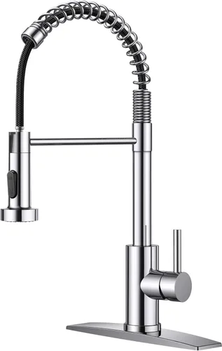 Vista 12 de FORIOUS Grifo de cocina con rociador extraíble, grifo de fregadero clásico de resorte extraíble de acero inoxidable comercial de una sola manija