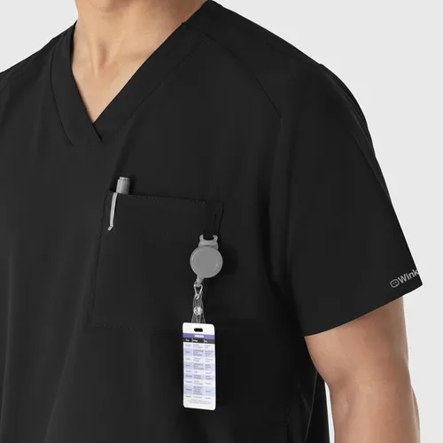 Vista 7 de WonderWink W123 6355 - Camiseta de manga corta para hombre Camiseta médica con cuello en V de 4 bolsillos, hecha para funcionar, ajustar, tela Negro