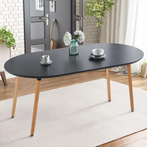 Vista 8 de Mesa de comedor redonda extensible para 4 y 6 pulgadas, mesa de comedor de madera de 39 a 70 pulgadas, mesa de cocina moderna para comedor, oficina