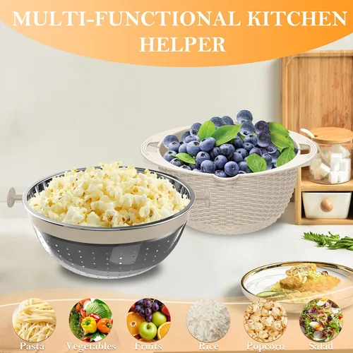 Vista 5 de Colador 4-1 con juego de cuencos, coladores y coladores de alimentos, cuenco para lavar frutas con colador, colador giratorio para cocina, accesorio