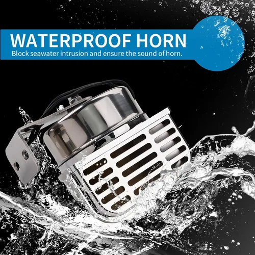 Vista 6 de FARBIN Bocina para barcos de acero inoxidable impermeable para barcos Bocina de coche súper fuerte de 12 V con soporte base para veleros, yates
