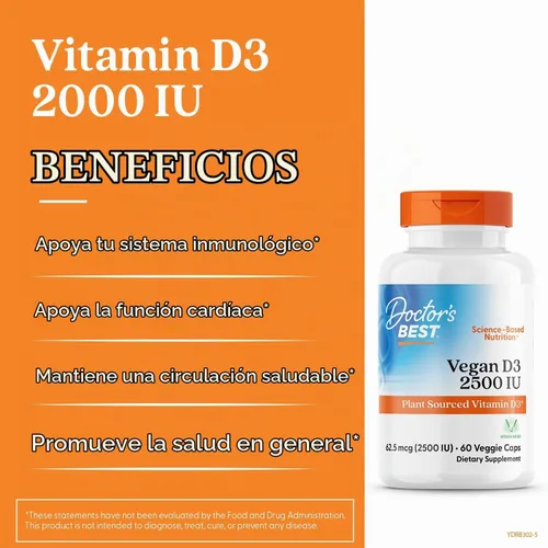 Vista 2 de Cápsulas vegetarianas Doctor's Best, Best Vegan D3, DRB-00302, 1, 1 Suplemento vegano de vitamina D para hombres y mujeres, ayuda a apoyar