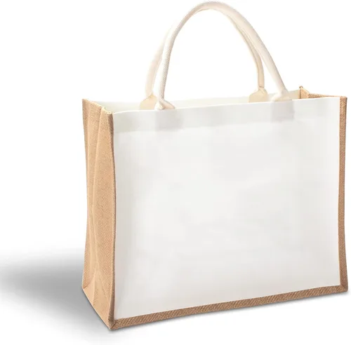 Vista 15 de Bolsa de yute de 14.5 x 6.7 x 10.2 pulgadas, 1 bolsa de arpillera, bolsas de viaje de yute con asa, bolsa de comestibles reutilizable para dama