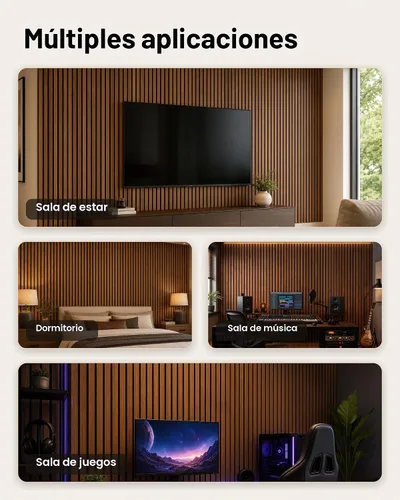 Vista 4 de Paneles de pared de listones de madera acústica insonorizados Nogal