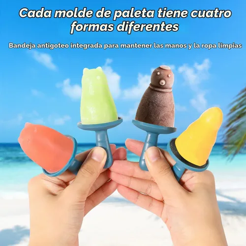 Vista 4 de Juego de 4 moldes para paletas caseras de silicona, moldes para helados, de fácil liberación, reutilizables, moldes para hacer bricolaje